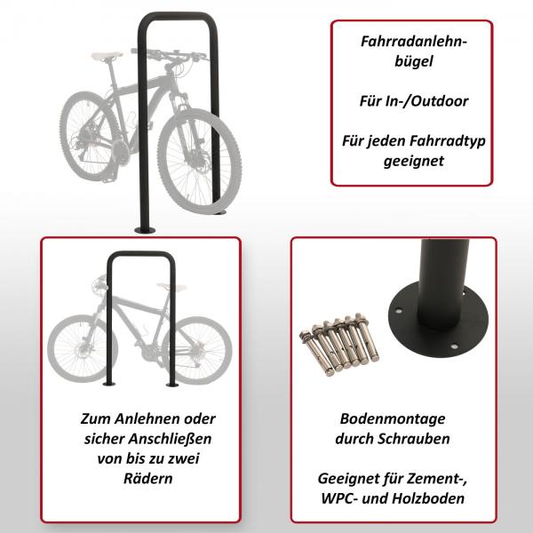 Foto mit wichtigsten Merkmalen des Produktes Fahrradbgel HWC-N42, Fahrradstnder Anlehnbgel Bgel Absperrung, In-/Outdoor Stahl pulverbeschichtet 120x70x12cm