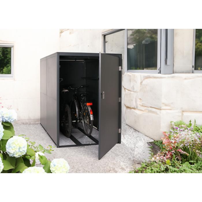 2er-Fahrradgarage HWC-L56c, Gertehaus Fahrradbox mit Ablage, abschliebar Metall 160x113x209cm ~ anthrazit