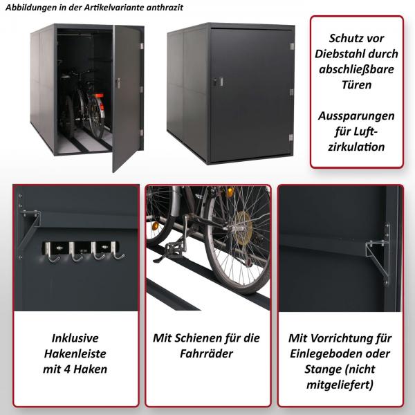 2er-Fahrradgarage HWC-L56c, Gertehaus Fahrradbox mit Ablage, abschliebar Metall 160x113x209cm ~ anthrazit