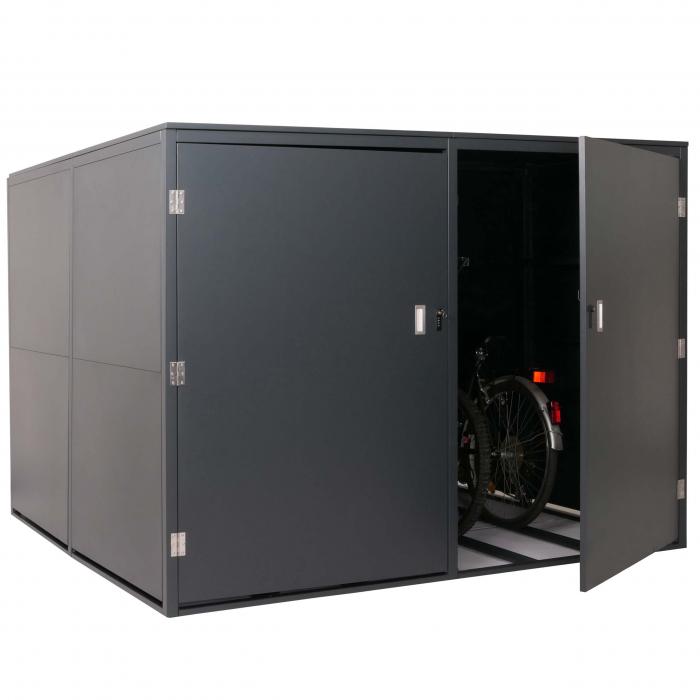 4er-Fahrradgarage HWC-L56c, Gertehaus Fahrradbox mit Ablage, abschliebar Metall 160x222x208cm ~ anthrazit