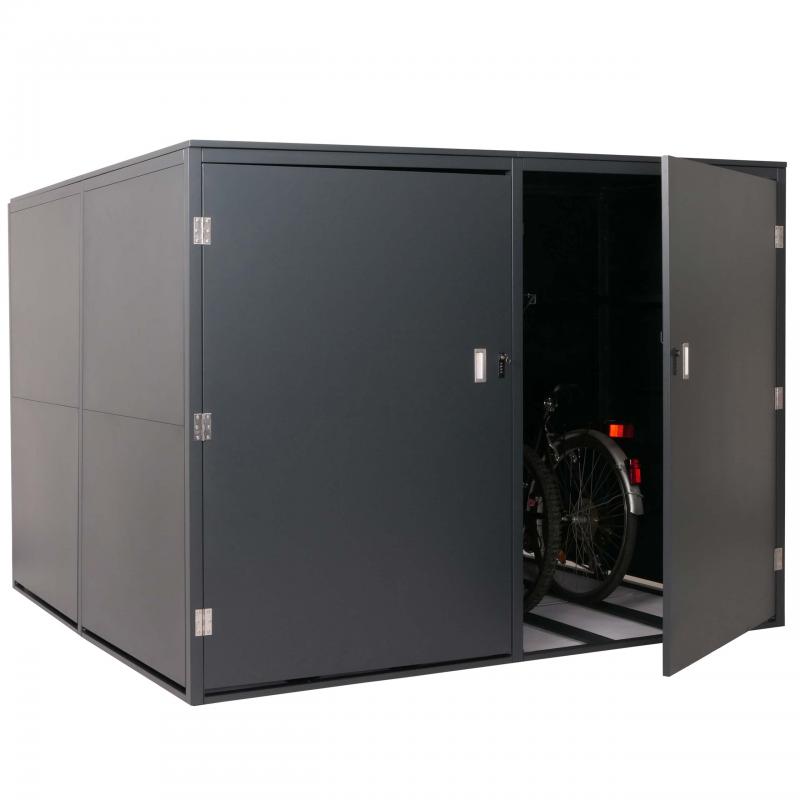 4er-Fahrradgarage HWC-L56c, Gertehaus Fahrradbox mit Ablage, abschliebar Metall 160x222x208cm ~ anthrazit