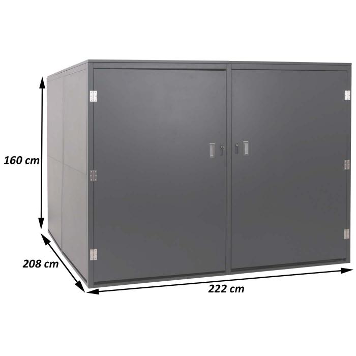 4er-Fahrradgarage HWC-L56c, Gertehaus Fahrradbox mit Ablage, abschliebar Metall 160x222x208cm ~ anthrazit