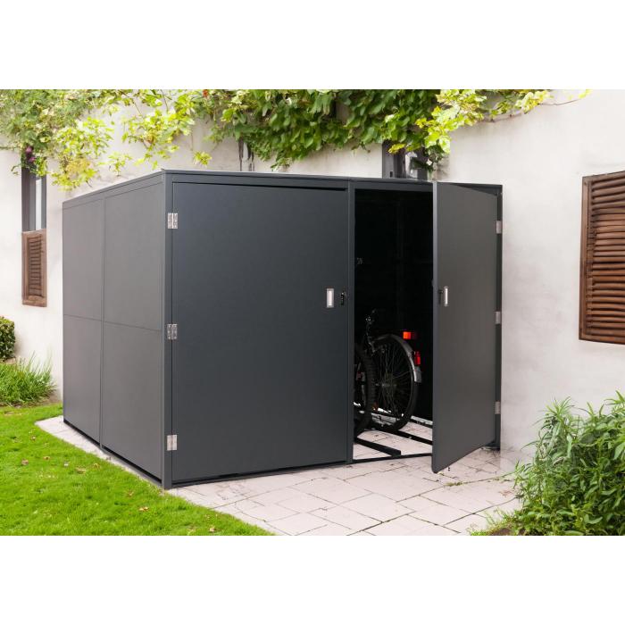 4er-Fahrradgarage HWC-L56c, Gertehaus Fahrradbox mit Ablage, abschliebar Metall 160x222x208cm ~ anthrazit