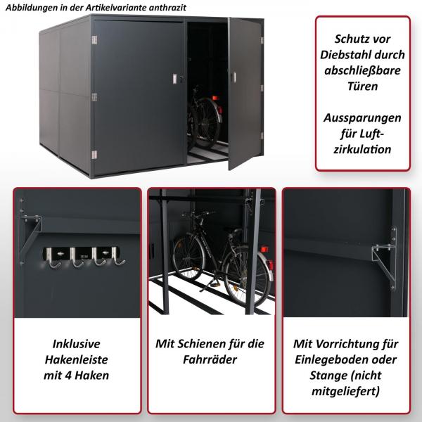 4er-Fahrradgarage HWC-L56c, Gertehaus Fahrradbox mit Ablage, abschliebar Metall 160x222x208cm ~ anthrazit