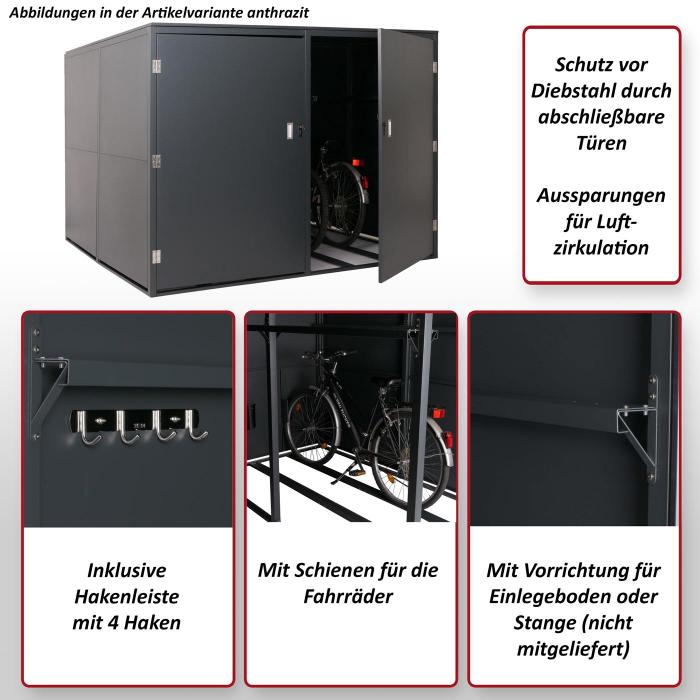4er-Fahrradgarage HWC-L56c, Gertehaus Fahrradbox mit Ablage, abschliebar Metall 160x222x208cm ~ anthrazit