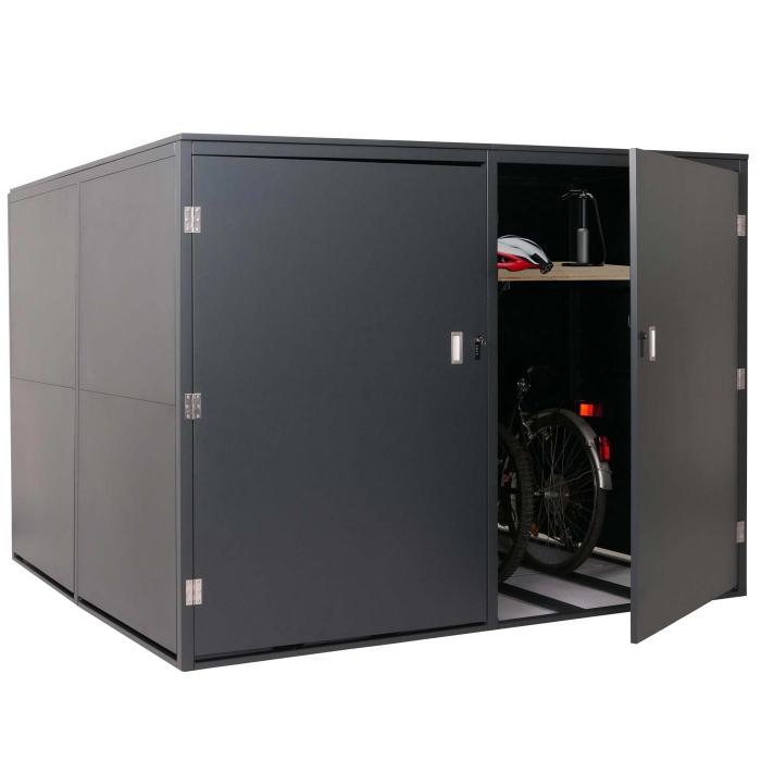 4er-Fahrradgarage HWC-L56c, Gertehaus Fahrradbox mit Ablage, abschliebar Metall 160x222x208cm ~ anthrazit