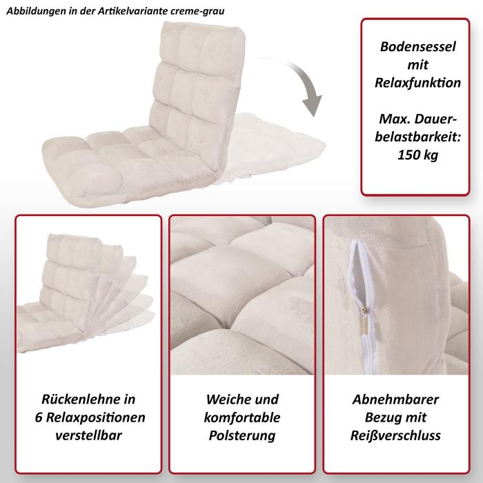 Bodensessel HWC-N43, Relaxsessel Bodenkissen Klappsessel 6 Relaxpositionen, stabiles Gestell Samt ~ dunkelbraun