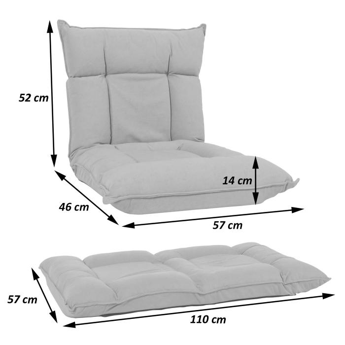 Bodensessel HWC-N44, Relaxsessel Bodenkissen Bodensofa Klappsessel 6 Relaxpositionen, stabiles Gestell Samt ~ hellgrau