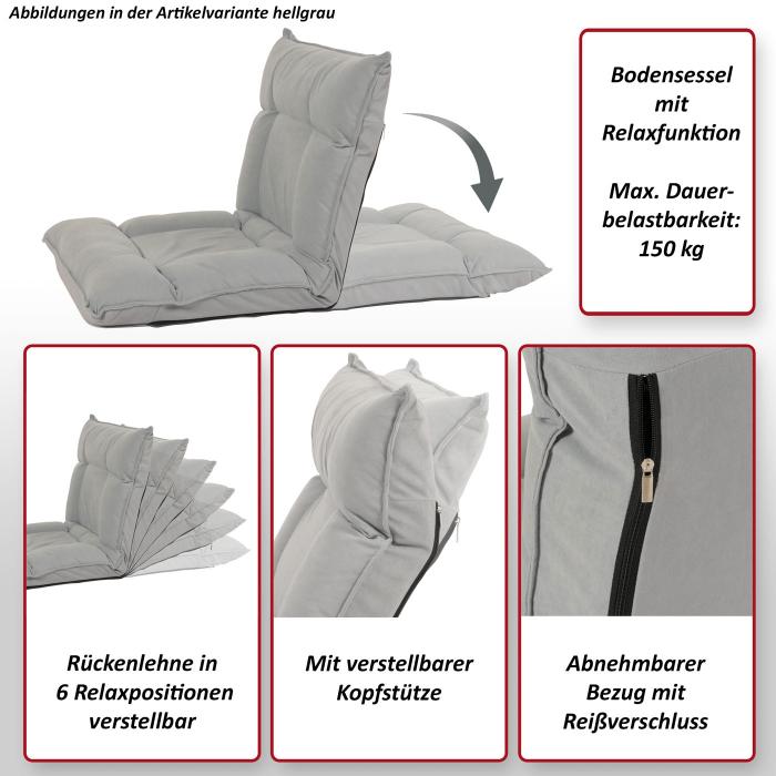 Bodensessel HWC-N44, Relaxsessel Bodenkissen Bodensofa Klappsessel 6 Relaxpositionen, stabiles Gestell Samt ~ gelb