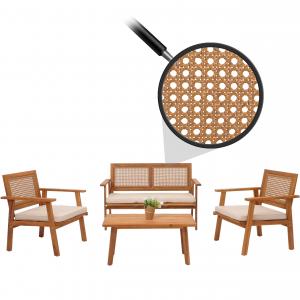 Garten-Garnitur HWC-N46, Lounge-Set Gartenlounge Bank Sessel Tisch, Holz Akazie MVG-zertifiziert ~ Kissen creme