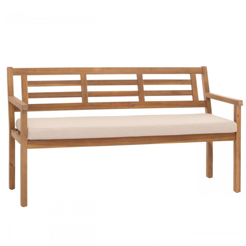 Gartenbank HWC-N47, Sitzbank Parkbank Holzbank, Massiv-Holz Akazie MVG-zertifiziert ~ Kissen creme-beige