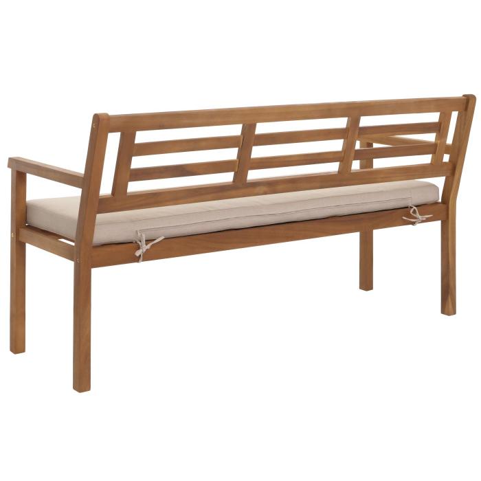 Gartenbank HWC-N47, Sitzbank Parkbank Holzbank, Massiv-Holz Akazie MVG-zertifiziert ~ Kissen creme-beige