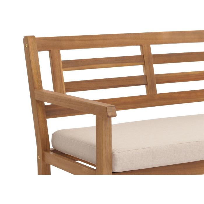 Gartenbank HWC-N47, Sitzbank Parkbank Holzbank, Massiv-Holz Akazie MVG-zertifiziert ~ Kissen creme-beige