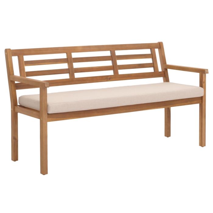 Gartenbank HWC-N47, Sitzbank Parkbank Holzbank, Massiv-Holz Akazie MVG-zertifiziert ~ Kissen creme-beige