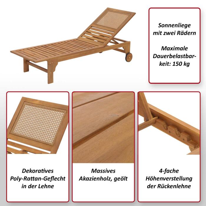 Sonnenliege HWC-N48, Relaxliege Gartenliege Liegestuhl, Massiv-Holz Akazie MVG-zertifiziert