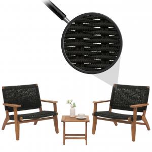 Lounge-Garten-Garnitur HWC-N49, Balkon-Set Sitzgruppe Sessel, Seilgeflecht Rope Holz Akazie MVG-zertifiziert, schwarz