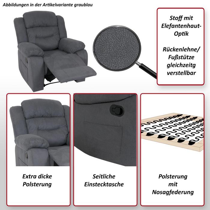 Fernsehsessel HWC-J57, XXL Relaxsessel TV-Liegesessel Nosagfederung Wildleder-Optik Stoff/Textil bis 200kg ~ graublau