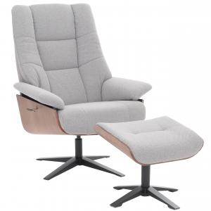 MCA Relaxsessel + Hocker HWC-N57, Fernsehsessel Liegesessel, Boucl Stoff Holz ~ grau
