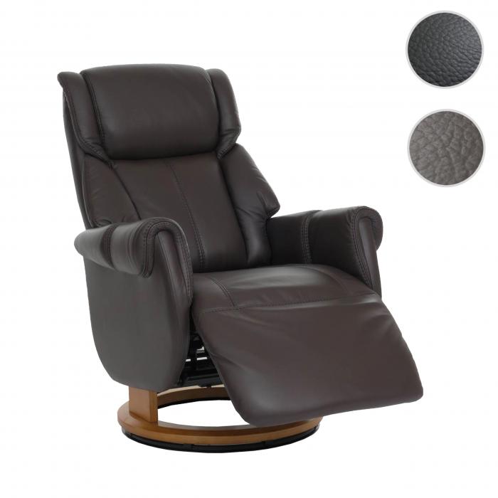 MCA Relaxsessel + Aufstehhilfe HWC-N58, Fernsehsessel Liegesessel Fusttze Holz Leder ~ braun, Holz Natur