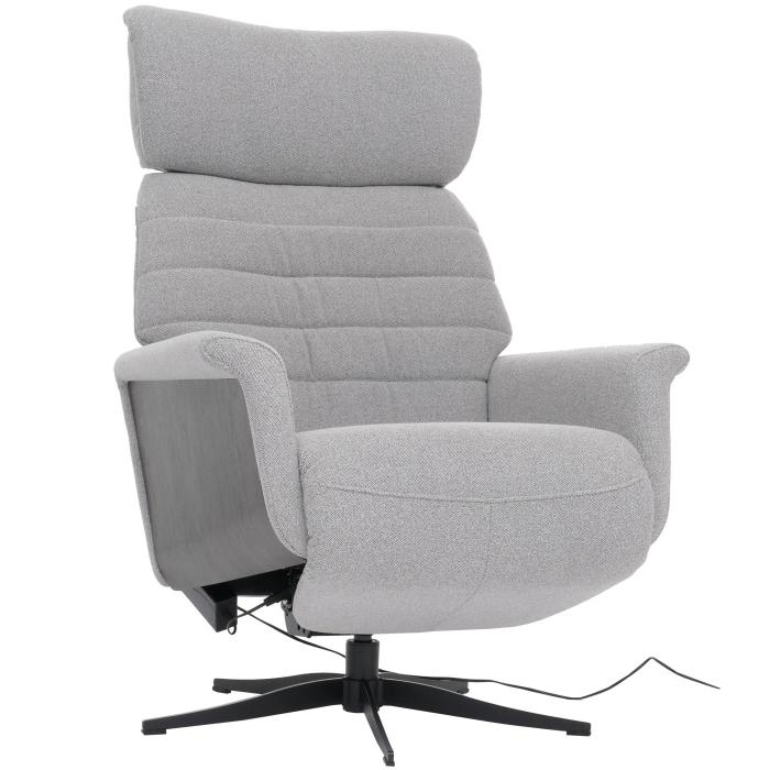 MCA Relaxsessel HWC-N56, Fernsehsessel Liegesessel Fusttze drehbar Boucl Stoff Holz ~ Stoff grau, Holz grau