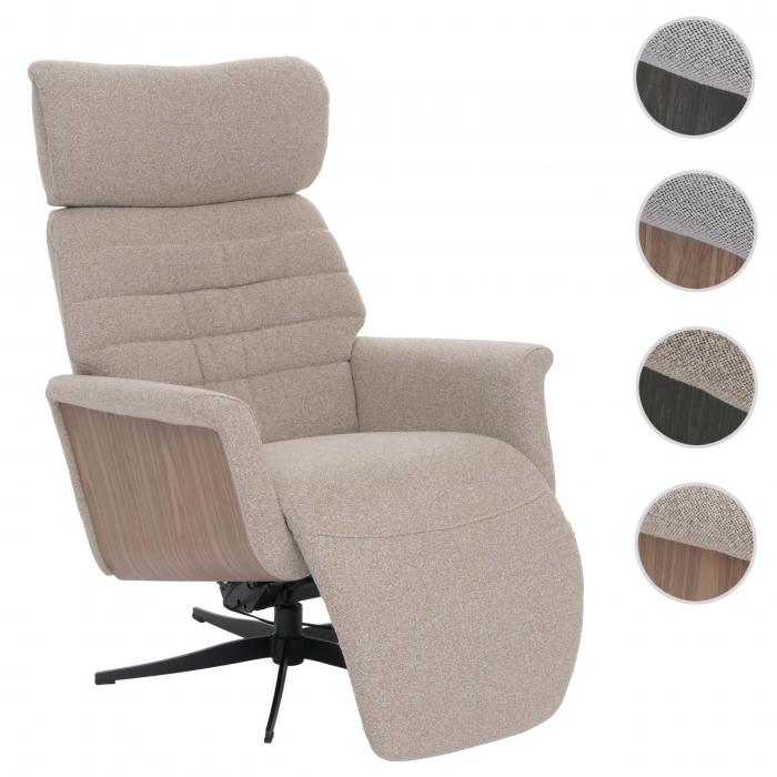 MCA Relaxsessel HWC-N56, Fernsehsessel Liegesessel Fusttze drehbar Boucl Stoff Holz ~ Stoff braun, Holz Walnuss-Optik