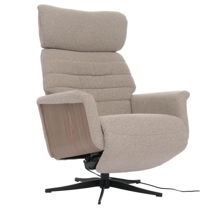 MCA Relaxsessel HWC-N56, Fernsehsessel Liegesessel Fusttze drehbar Boucl Stoff Holz ~ Stoff braun, Holz Walnuss-Optik