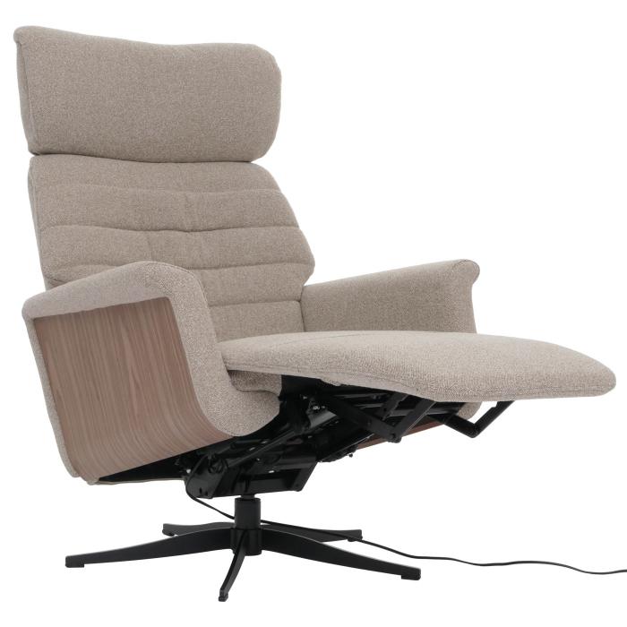 MCA Relaxsessel HWC-N56, Fernsehsessel Liegesessel Fusttze drehbar Boucl Stoff Holz ~ Stoff braun, Holz Walnuss-Optik