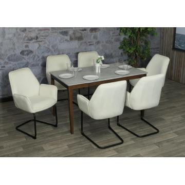 6er-Set Freischwinger HWC-G67, Esszimmerstuhl Kchenstuhl Stuhl, Stoff/Textil ko-Tex MVG ~ creme-beige