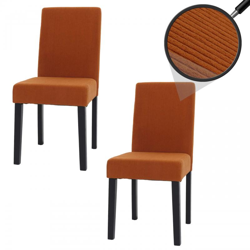2er-Set Esszimmerstuhl Littau, Stuhl Kchenstuhl Hochlehner, Stoff/Textil Cord Holz ~ terrakotta, dunkle Beine