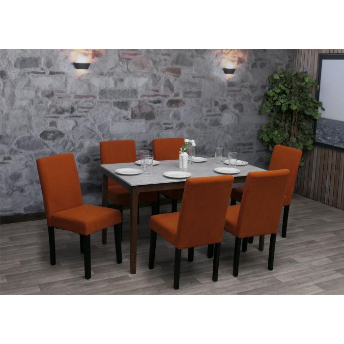 6er-Set Esszimmerstuhl Littau, Stuhl Kchenstuhl Hochlehner, Stoff/Textil Cord Holz ~ terrakotta, dunkle Beine