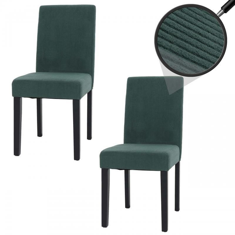 2er-Set Esszimmerstuhl Littau, Stuhl Kchenstuhl Hochlehner, Stoff/Textil Cord Holz ~ grn, dunkle Beine