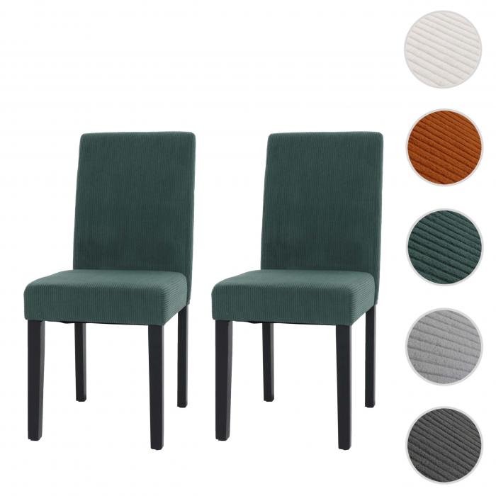 2er-Set Esszimmerstuhl Littau, Stuhl Kchenstuhl Hochlehner, Stoff/Textil Cord Holz ~ grn, dunkle Beine