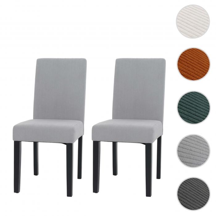 2er-Set Esszimmerstuhl Littau, Stuhl Kchenstuhl Hochlehner, Stoff/Textil Cord Holz ~ hellgrau, dunkle Beine