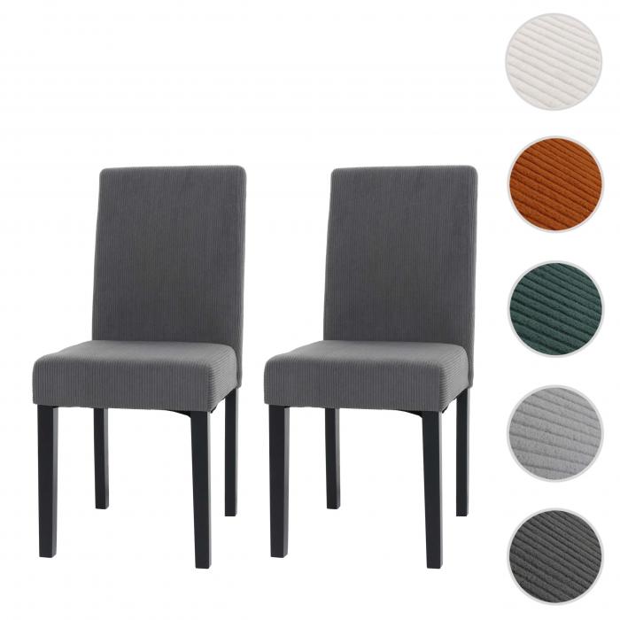 2er-Set Esszimmerstuhl Littau, Stuhl Kchenstuhl Hochlehner, Stoff/Textil Cord Holz ~ dunkelgrau, dunkle Beine
