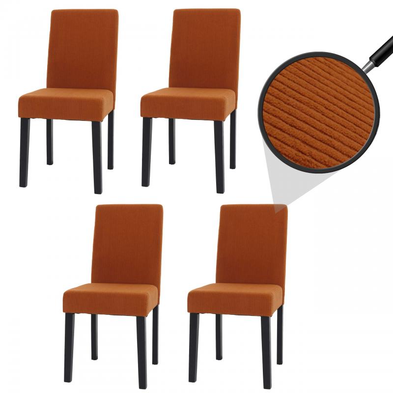 4er-Set Esszimmerstuhl Littau, Stuhl Kchenstuhl Hochlehner, Stoff/Textil Cord Holz ~ terrakotta, dunkle Beine
