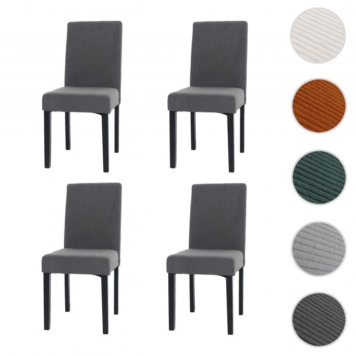 4er-Set Esszimmerstuhl Littau, Stuhl Kchenstuhl Hochlehner, Stoff/Textil Cord Holz ~ dunkelgrau, dunkle Beine
