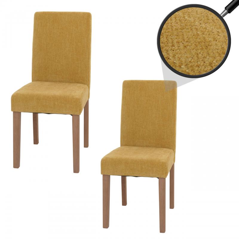 2er-Set Esszimmerstuhl Littau, Stuhl Kchenstuhl Hochlehner, Stoff/Textil Chenille Holz ~ gelb, naturfarbene Beine