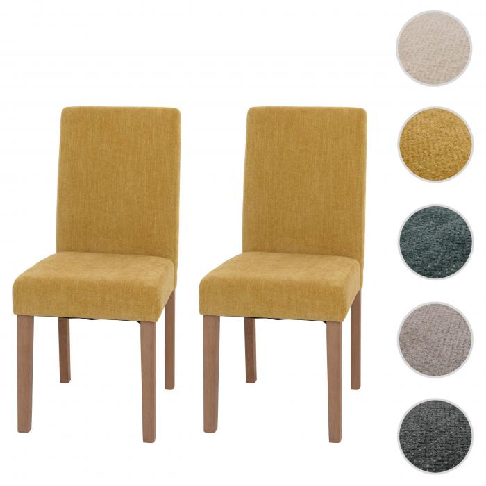 2er-Set Esszimmerstuhl Littau, Stuhl Kchenstuhl Hochlehner, Stoff/Textil Chenille Holz ~ gelb, naturfarbene Beine