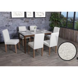 6er-Set Esszimmerstuhl Littau, Stuhl Kchenstuhl Hochlehner, Stoff/Textil Boucl Holz ~ creme, naturfarbene Beine