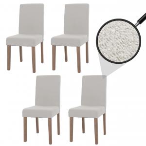 4er-Set Esszimmerstuhl Littau, Stuhl Kchenstuhl Hochlehner, Stoff/Textil Boucl Holz ~ creme, naturfarbene Beine