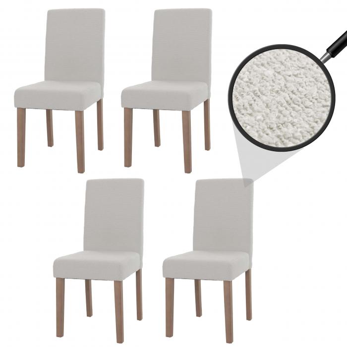 4er-Set Esszimmerstuhl Littau, Stuhl Kchenstuhl Hochlehner, Stoff/Textil Boucl Holz ~ creme, naturfarbene Beine
