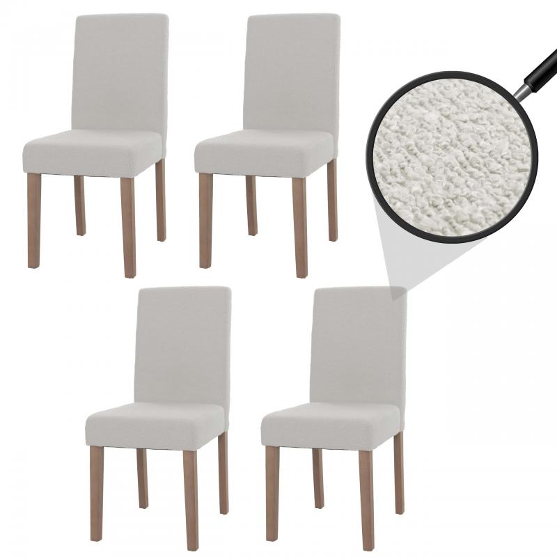 4er-Set Esszimmerstuhl Littau, Stuhl Kchenstuhl Hochlehner, Stoff/Textil Boucl Holz ~ creme, naturfarbene Beine