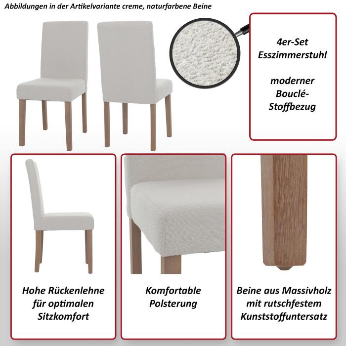 4er-Set Esszimmerstuhl Littau, Stuhl Kchenstuhl Hochlehner, Stoff/Textil Boucl Holz ~ creme, naturfarbene Beine