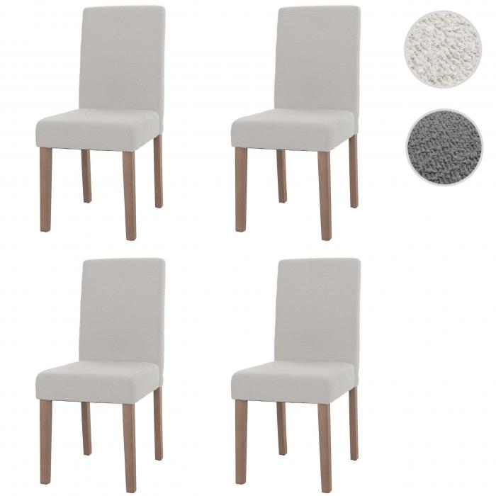 4er-Set Esszimmerstuhl Littau, Stuhl Kchenstuhl Hochlehner, Stoff/Textil Boucl Holz ~ creme, naturfarbene Beine