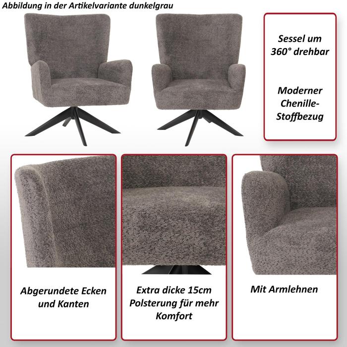 Lounge-Sessel HWC-N65, Cocktailsessel Polstersessel Relaxsessel, drehbar, Stoff/Textil Chenille Metall ~ creme-beige