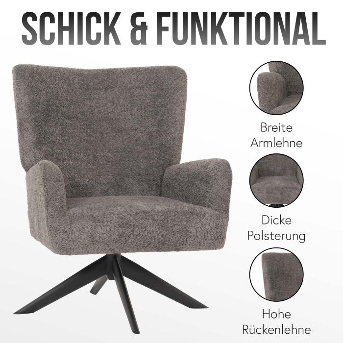 Lounge-Sessel HWC-N65, Cocktailsessel Polstersessel Relaxsessel, drehbar, Stoff/Textil Chenille Metall ~ creme-beige