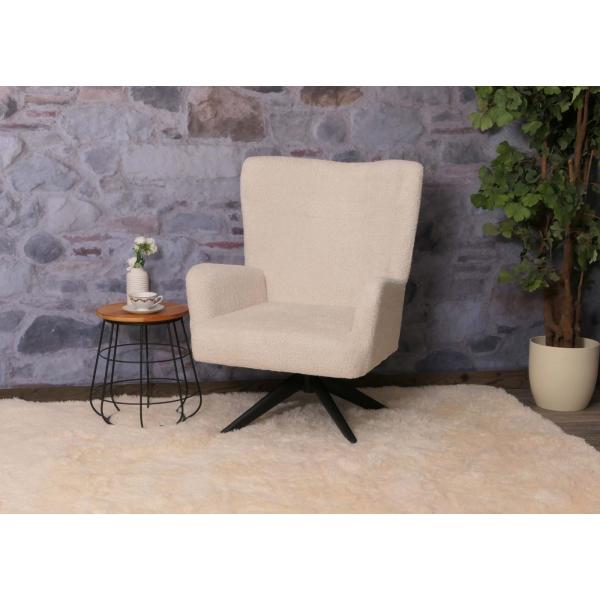 Lounge-Sessel HWC-N65, Cocktailsessel Polstersessel Relaxsessel, drehbar, Stoff/Textil Chenille Metall ~ creme-beige