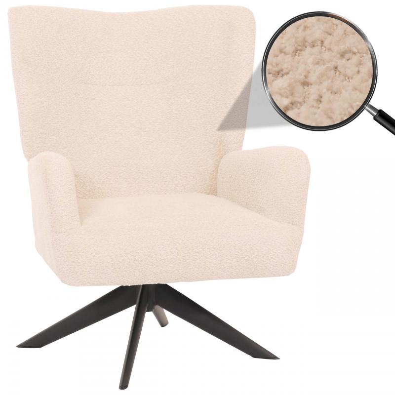 Lounge-Sessel HWC-N65, Cocktailsessel Polstersessel Relaxsessel, drehbar, Stoff/Textil Chenille Metall ~ creme-beige