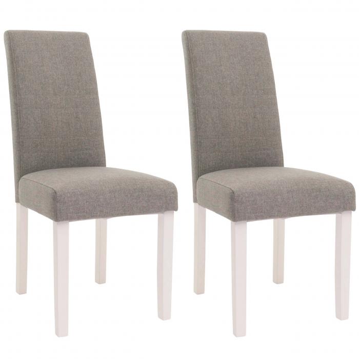 2er-Set Esszimmerstuhl HWC-N66, Stuhl Kchenstuhl Lehnstuhl Massivholz Stoff/Textil grau, weie Beine
