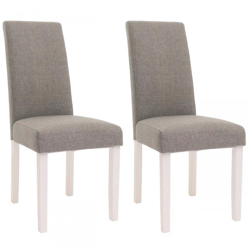 2er-Set Esszimmerstuhl HWC-N66, Stuhl Kchenstuhl Lehnstuhl Massivholz Stoff/Textil grau, weie Beine